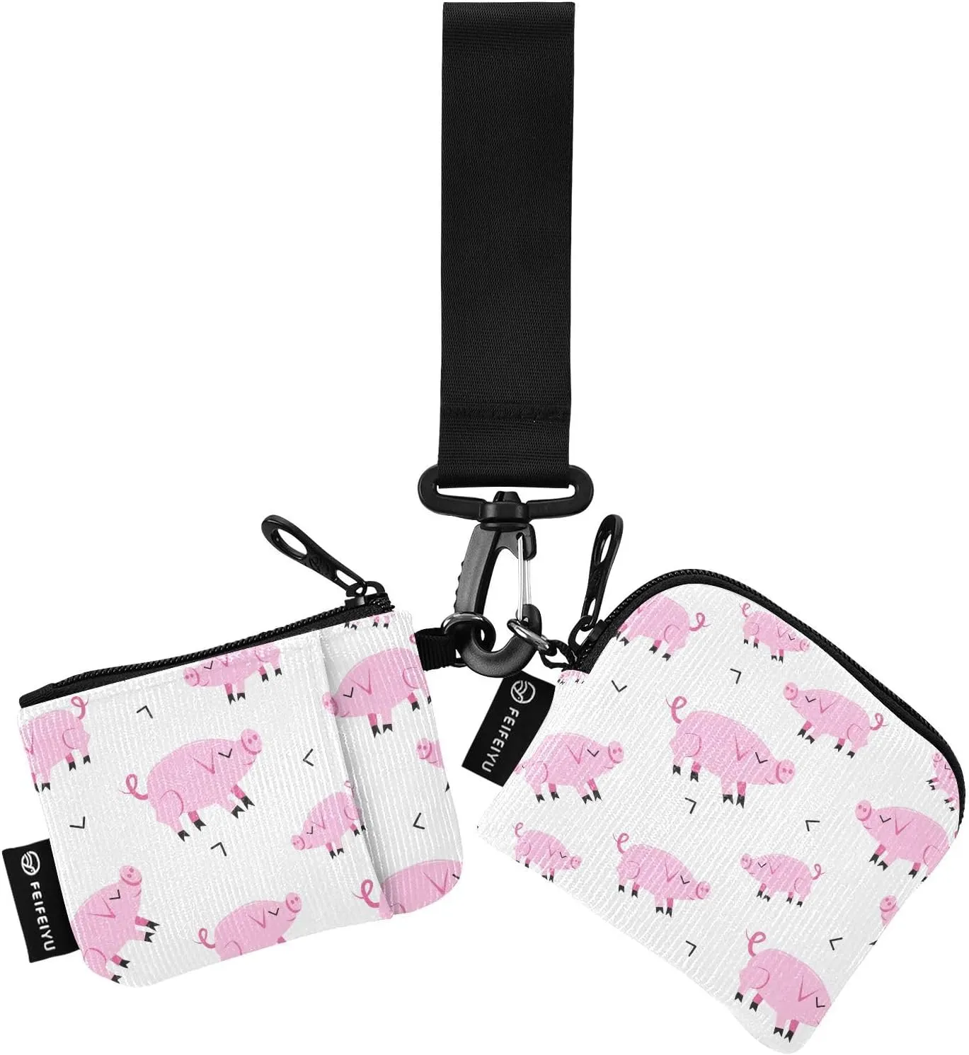Cute Pigs Animals Small Wallet for Women Portable Wristlet Keychain Coin Purse with 2 Zipper Pouches