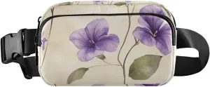 Cute Purple Violet Beige Trendy Waist Pack Crossbody Bag for Women Men Teens Small Belt Bag Travel Wallet with Adjustable Strap for Workout Running Hiking