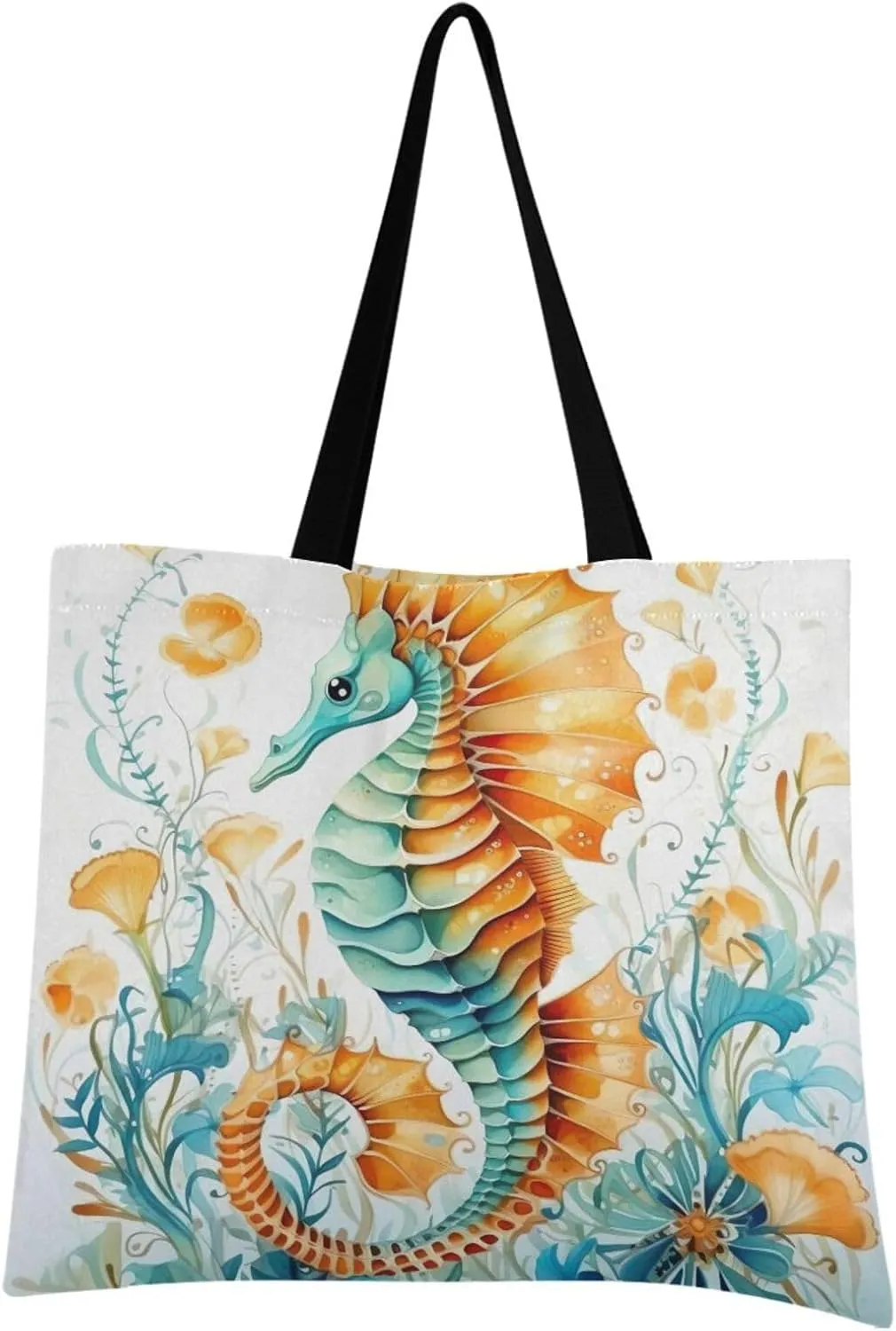 Cute Seahorse Tote Bag for Women Girl Canvas Shoulder Handbags Reusable Grocery Bags Large Purse with Inner Pocket 214a5536