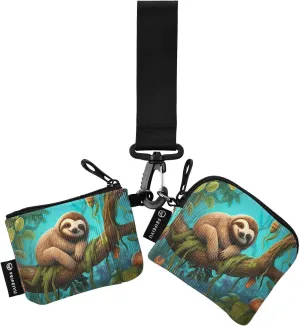 Cute Sloth Zip Around Wristlet Wallet for Women Portable Detachable Dual Pocket Keychain Wallet Wrist Wallet