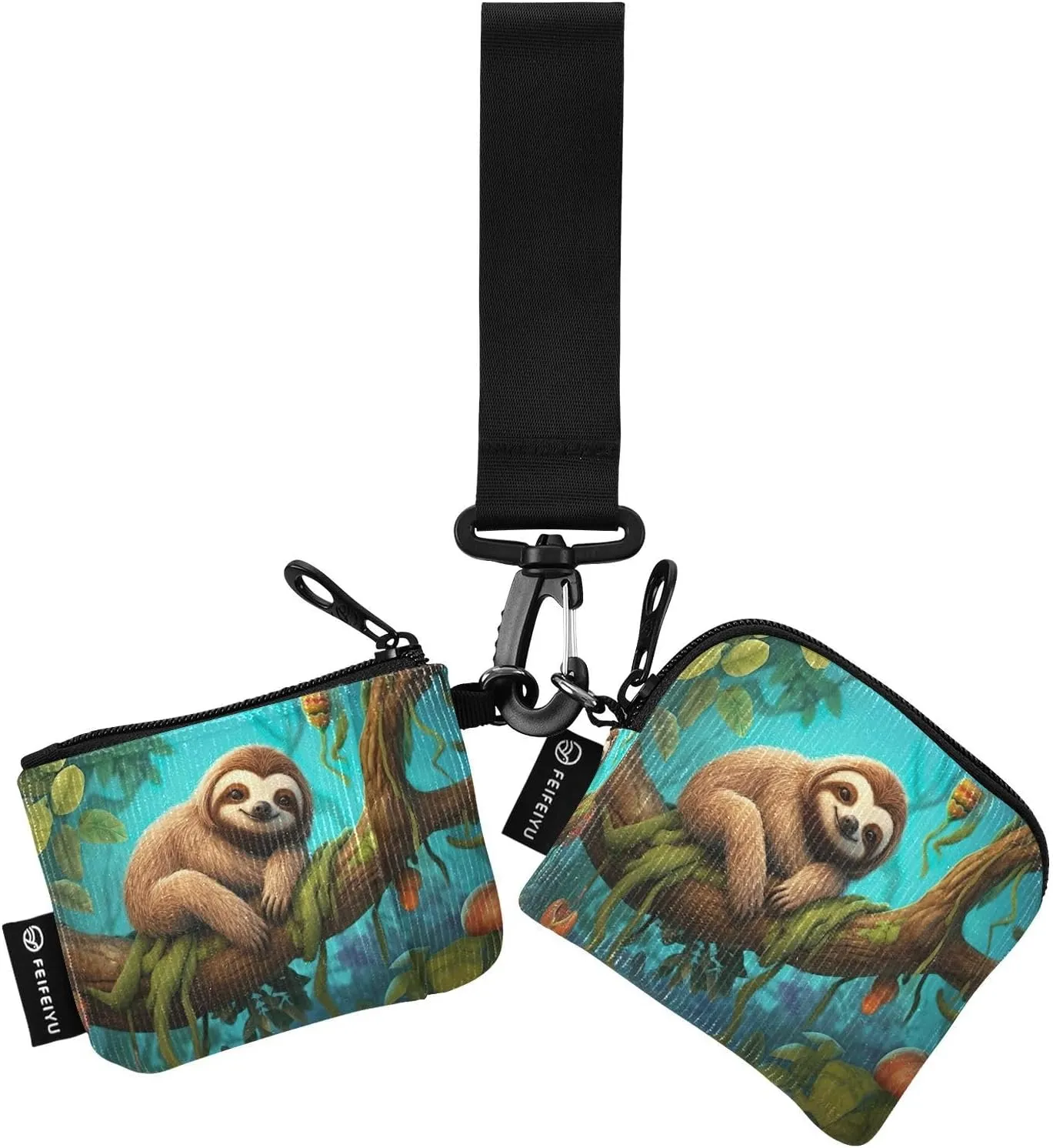 Cute Sloth Zip Around Wristlet Wallet for Women Portable Detachable Dual Pocket Keychain Wallet Wrist Wallet