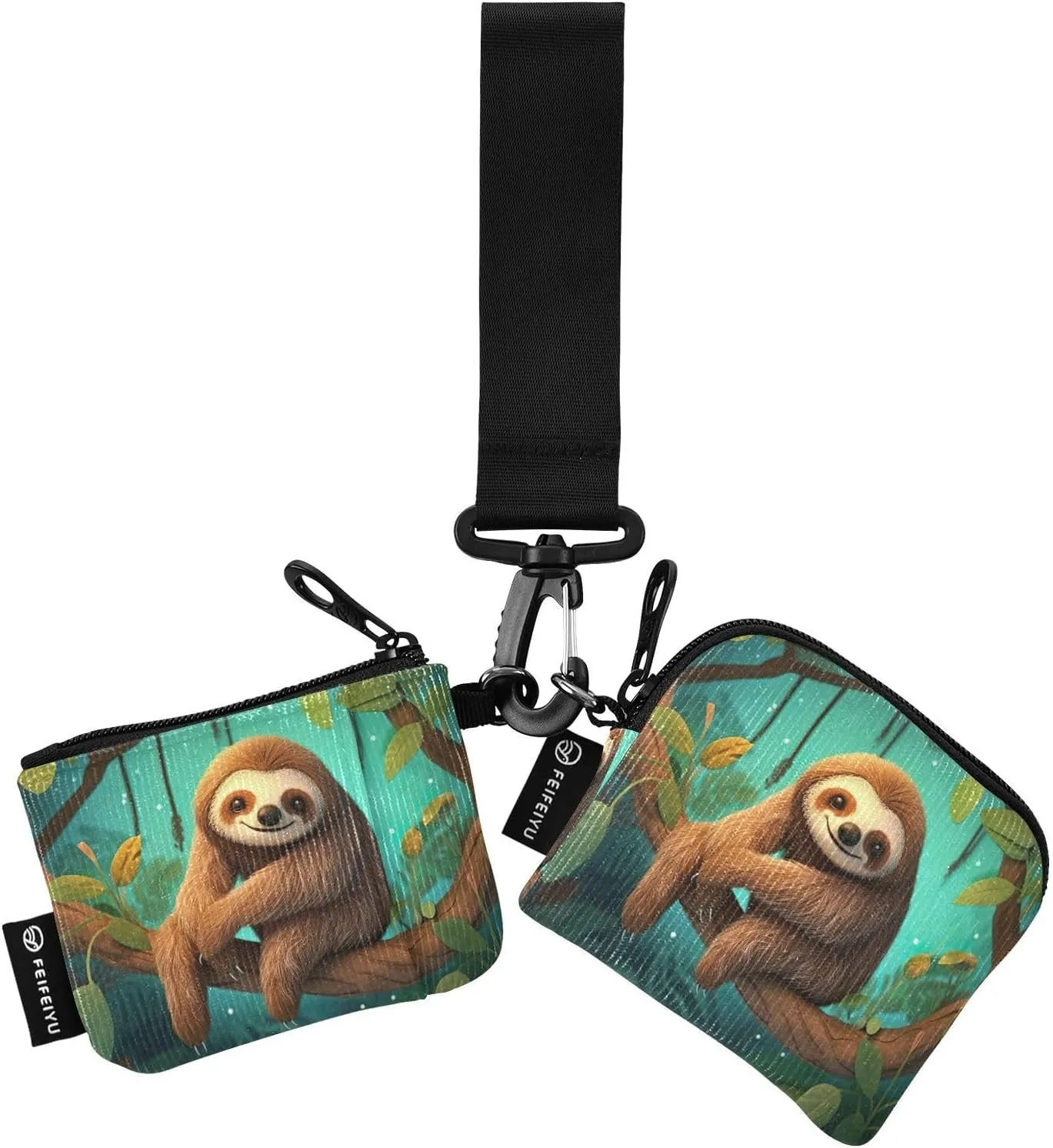 Cute Sloth Zip Around Wristlet Wallet for Women Portable Detachable Dual Pocket Keychain Wallet Wrist Wallet
