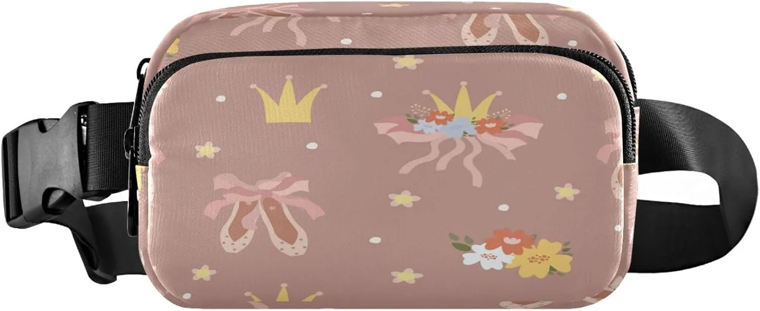 Dancing Ballerinas Silhoette Ballet Shoes Crown Flowers Watercolor Belt Bag for Women Men Fanny Pack Small Waist Pouch Crossbody Bags for Outdoor Hiking Running Travel