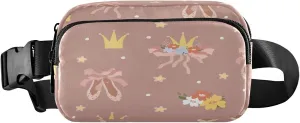 Dancing Ballerinas Silhoette Ballet Shoes Crown Flowers Watercolor Belt Bag for Women Men Fanny Pack Small Waist Pouch Crossbody Bags for Outdoor Hiking Running Travel