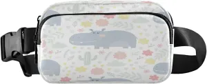Dancing Ballerinas Silhoette Hippo Cartoon Flowers Belt Bag for Women Men Fanny Pack Small Waist Pouch Crossbody Bags for Outdoor Hiking Running Travel