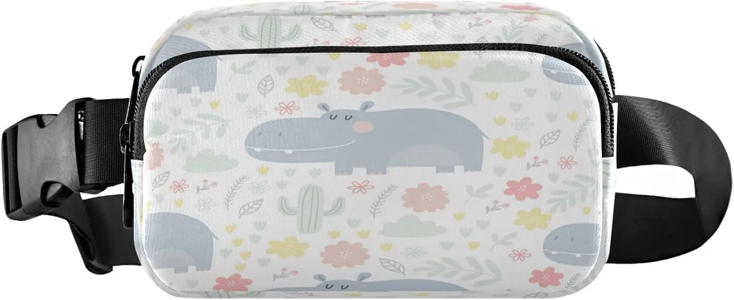Dancing Ballerinas Silhoette Hippo Cartoon Flowers Belt Bag for Women Men Fanny Pack Small Waist Pouch Crossbody Bags for Outdoor Hiking Running Travel