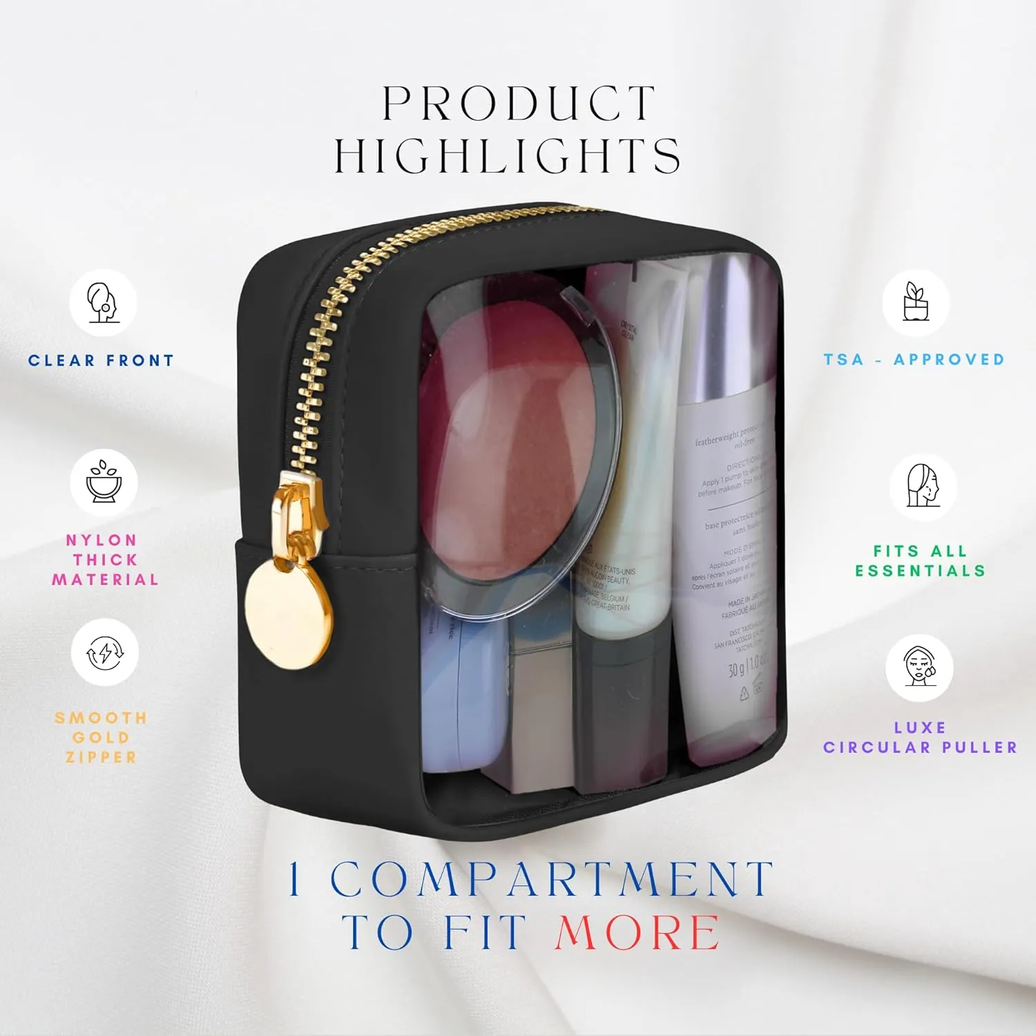 DANCOUR Clear Makeup Bag Mini Makeup Bag for Purse Mini Pouch Purse Clear Pouch Small Cosmetic Cosmetic Travel Case Black