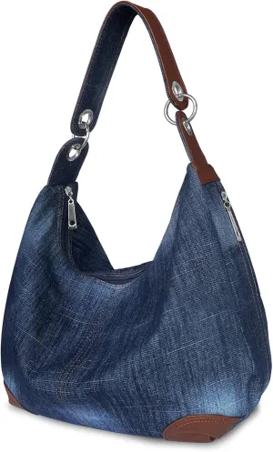 Denim Handbags for Women Jean Purse with Multiple Pockets Denim Blue Pocketbooks Tote Hobos Crossbody Bags