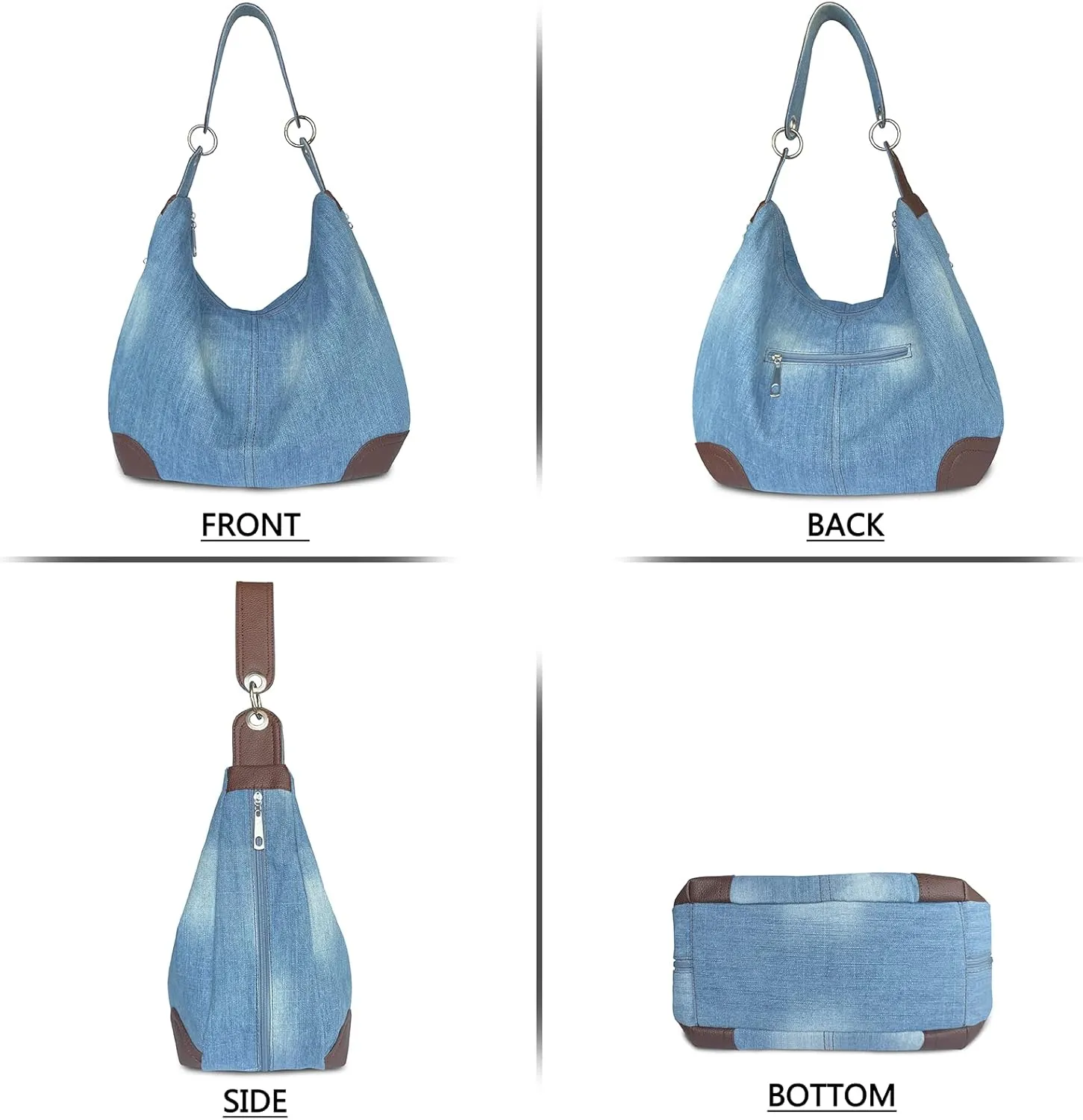 Denim Handbags for Women Jean Purse with Multiple Pockets Denim Blue Pocketbooks Tote Hobos Crossbody Bags