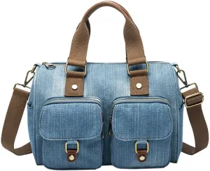 Denim Handbags for Women Jean Purse with Multiple Pockets Denim Blue Pocketbooks Tote Hobos Crossbody Bags