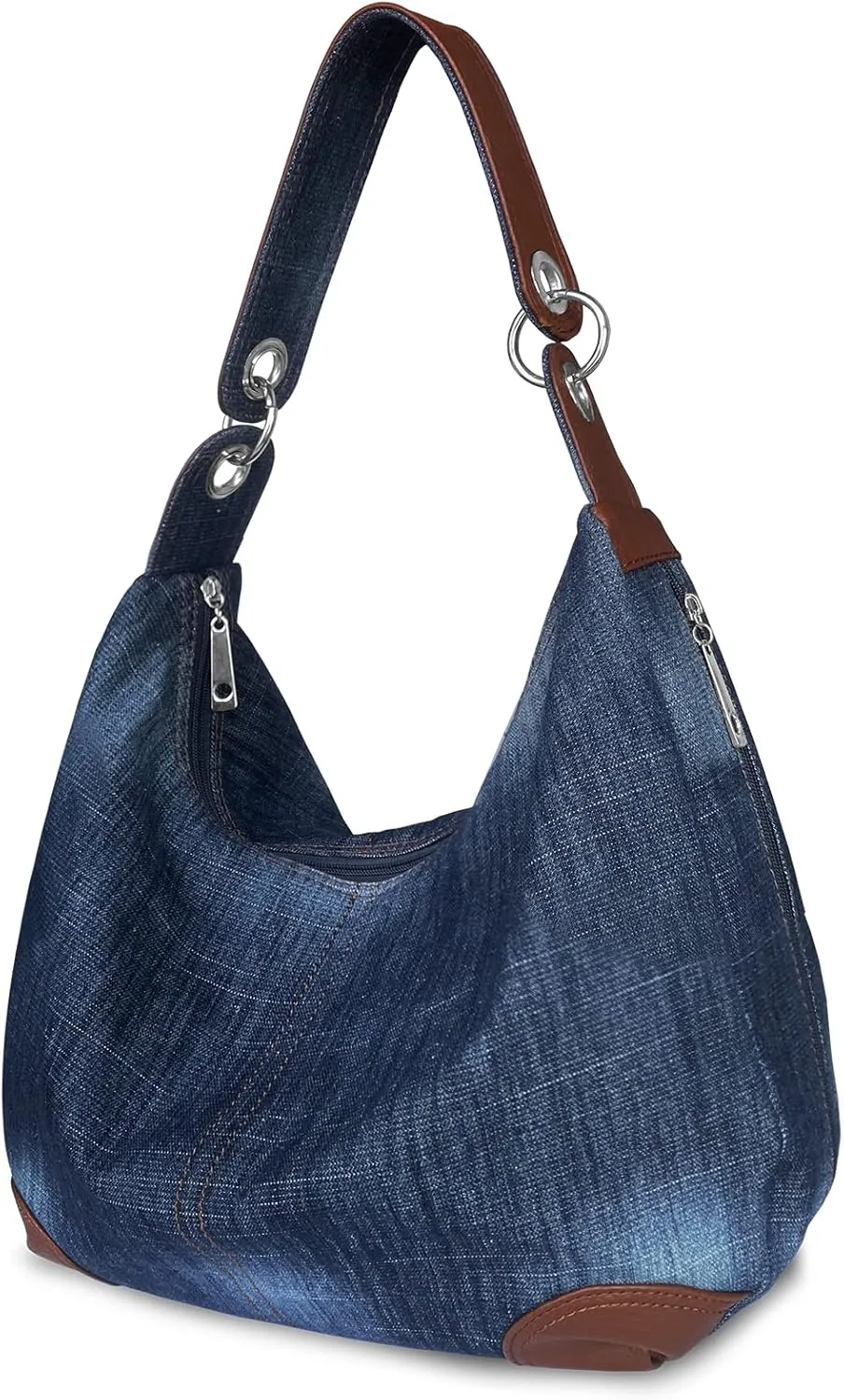 Denim Handbags for Women Jean Purse with Multiple Pockets Denim Blue Pocketbooks Tote Hobos Crossbody Bags