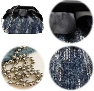 Denim Women Clutch Purse Sequin Handbag Chain Evening Bag Hobo Bag Wedding Party Bridal Purse