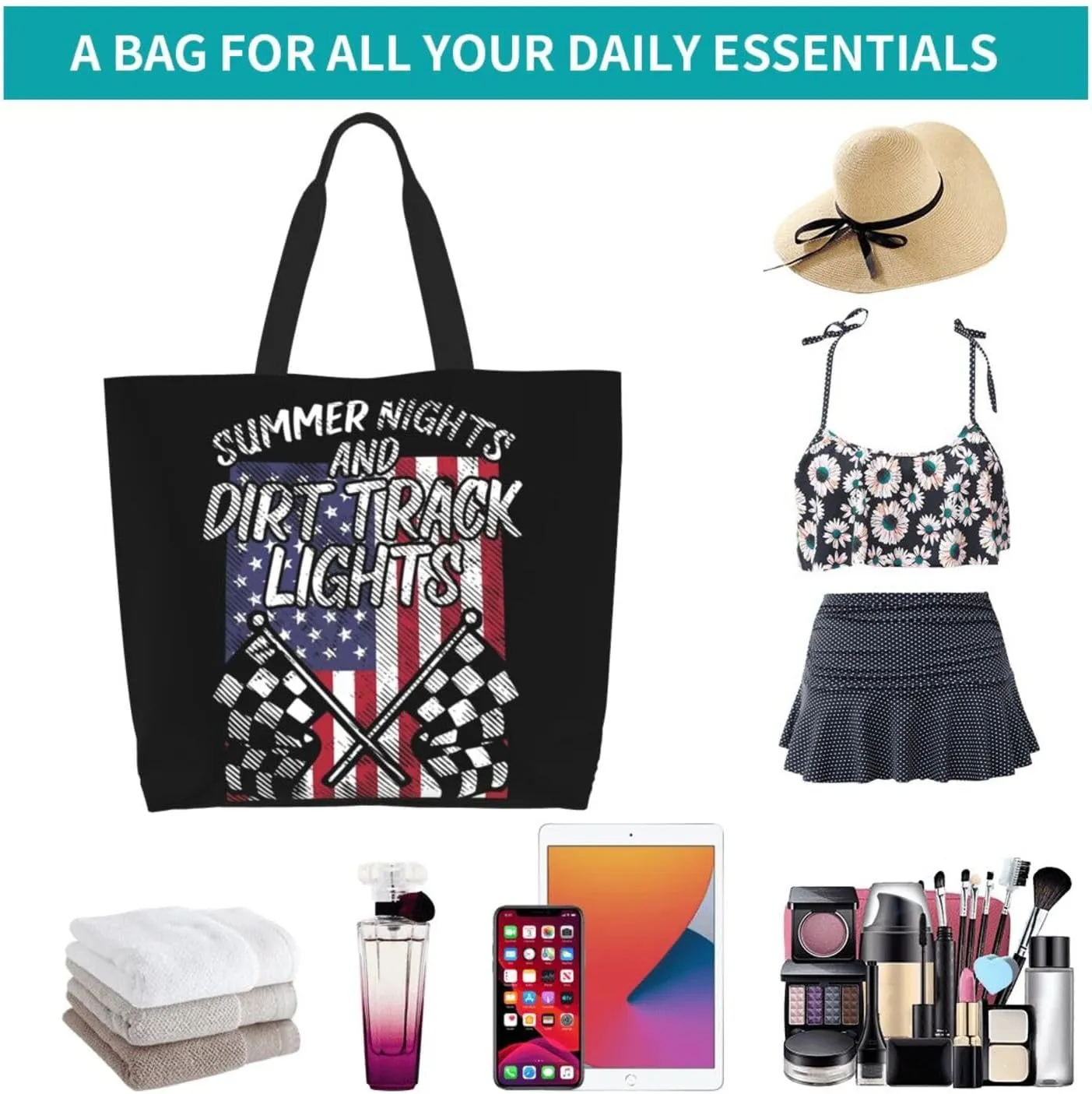 Dirt Track Lights Flag Motocross Women's Tote Bag Large Capacity Single Shoulder Bags Handbag for Shopping Work