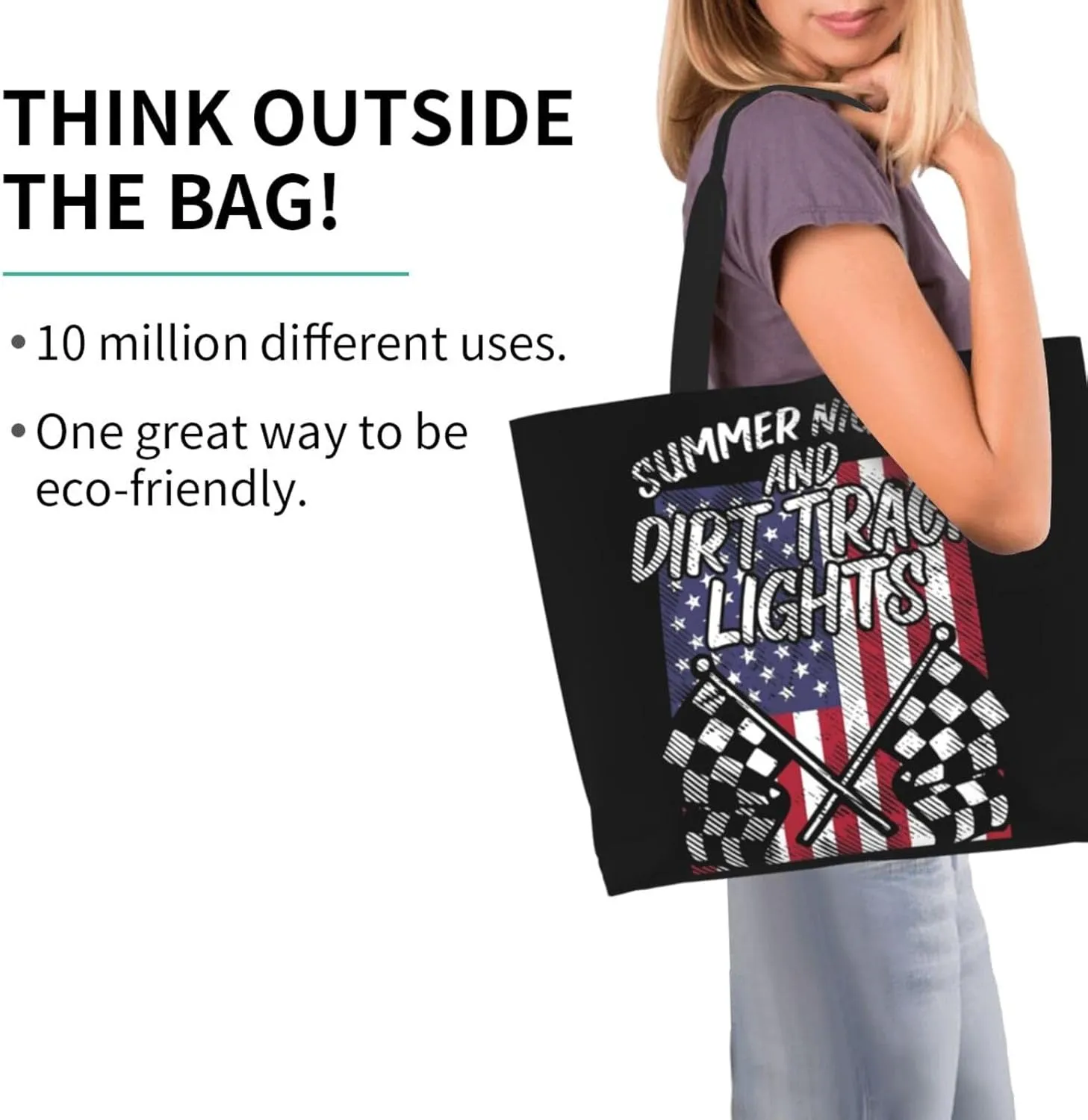 Dirt Track Lights Flag Motocross Women's Tote Bag Large Capacity Single Shoulder Bags Handbag for Shopping Work