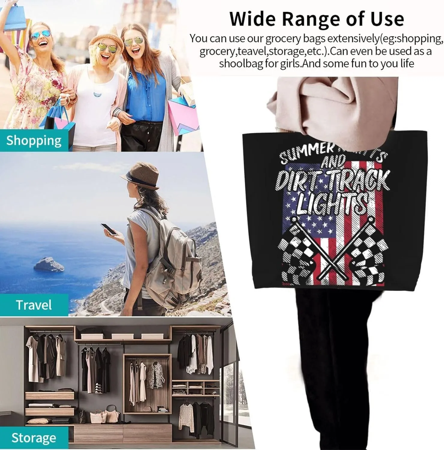 Dirt Track Lights Flag Motocross Women's Tote Bag Large Capacity Single Shoulder Bags Handbag for Shopping Work