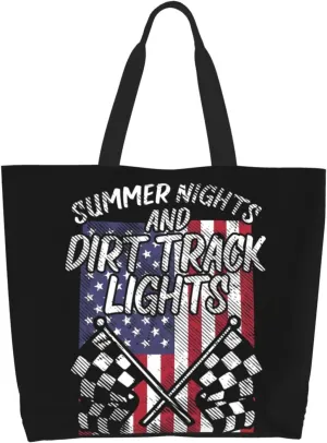Dirt Track Lights Flag Motocross Women's Tote Bag Large Capacity Single Shoulder Bags Handbag for Shopping Work
