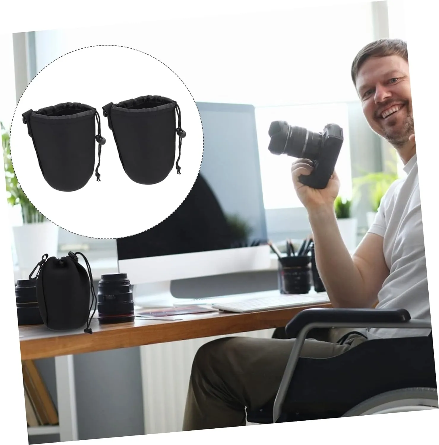 DOITOOL 2 Pcs Lens Bags Pouches Padded Camera Lens Pouch Neoprene for Dslr Accessories