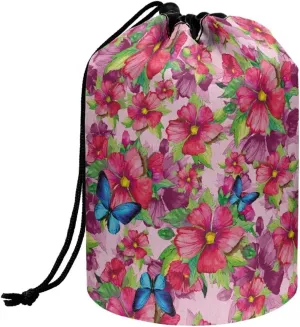 Dolyues Flower Makeup Bag for Women Butterfly Cosmetic Bag Multifunctional Portable Toiletry Bag Large Capacity Drawstring Cosmetic Pouch Travel Makeup Organizer