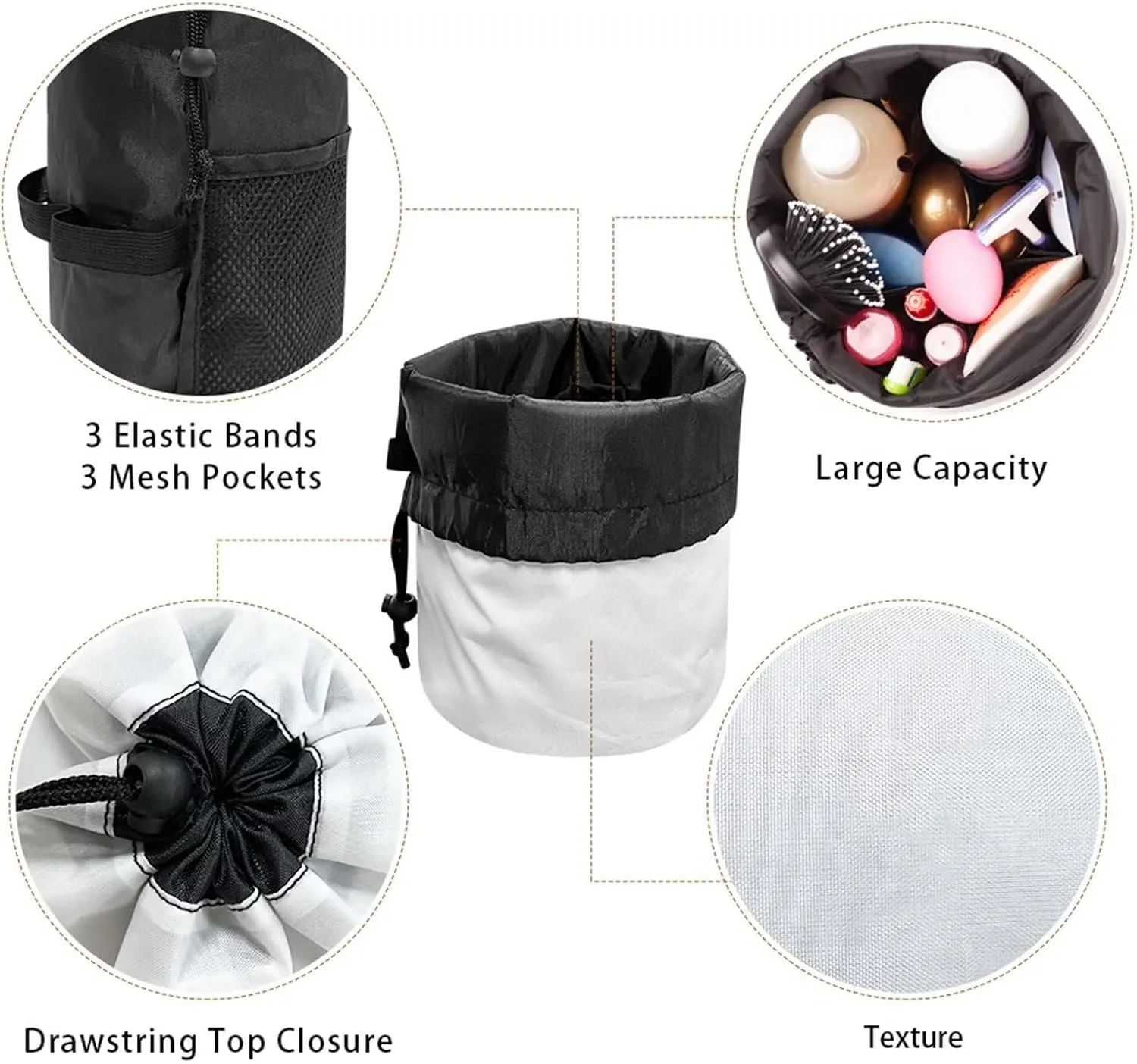 Dolyues Leopard Butterfly Makeup Bag Round Cylinder Drawstring Cosmetic Bag for Women Portable Travel Storage Pocket Large Bucket Toiletry Bag