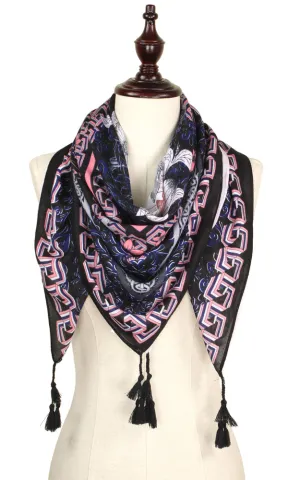 EAS9317 Flower Print Square Scarf with Tassel