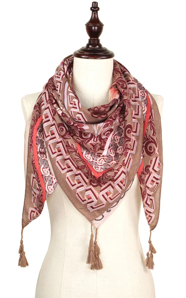 EAS9317 Flower Print Square Scarf with Tassel