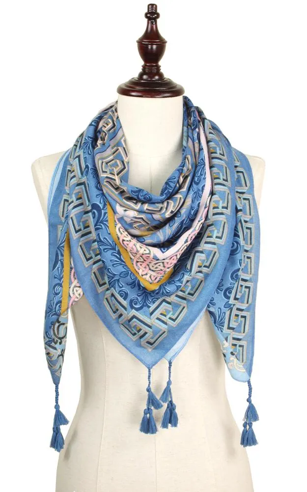 EAS9317 Flower Print Square Scarf with Tassel