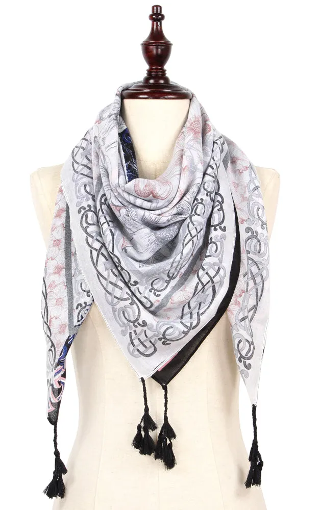 EAS9317 Flower Print Square Scarf with Tassel