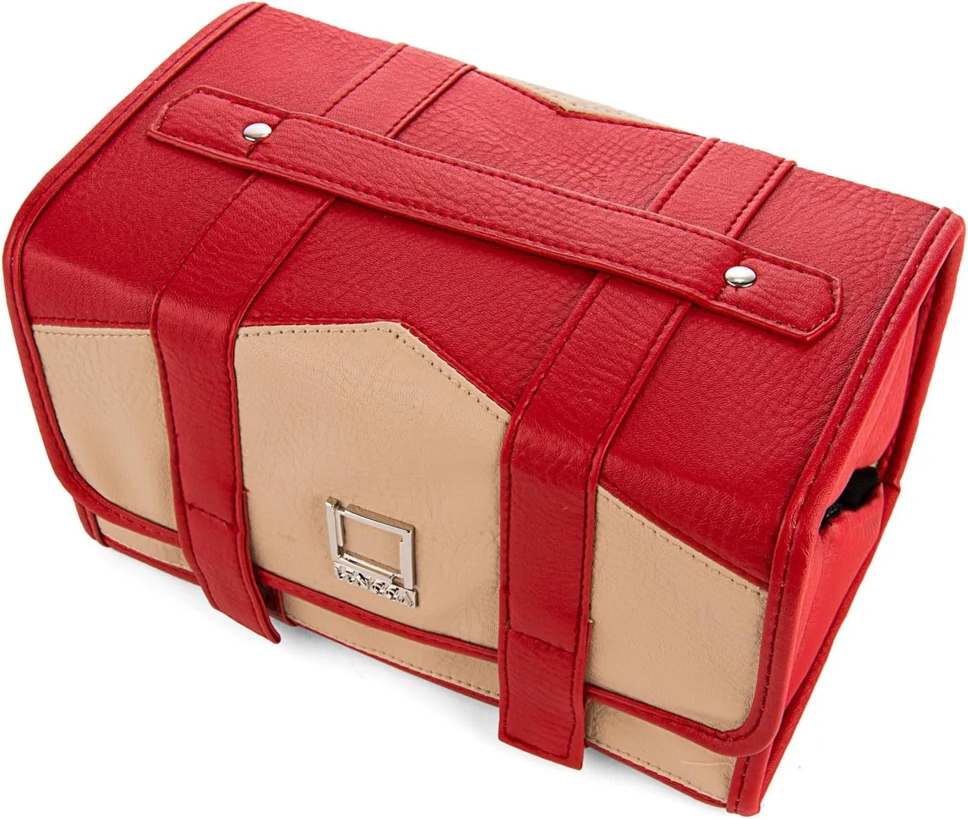 eBigValue ravel Hanging Toiletry Bag for Men Women Travel Kit Shaving Bag Waterproof Large Makeup Bag Wash Bag Makeup Organizer Cosmetic Case for Bathroom Shower, Medium, Beige/Wine