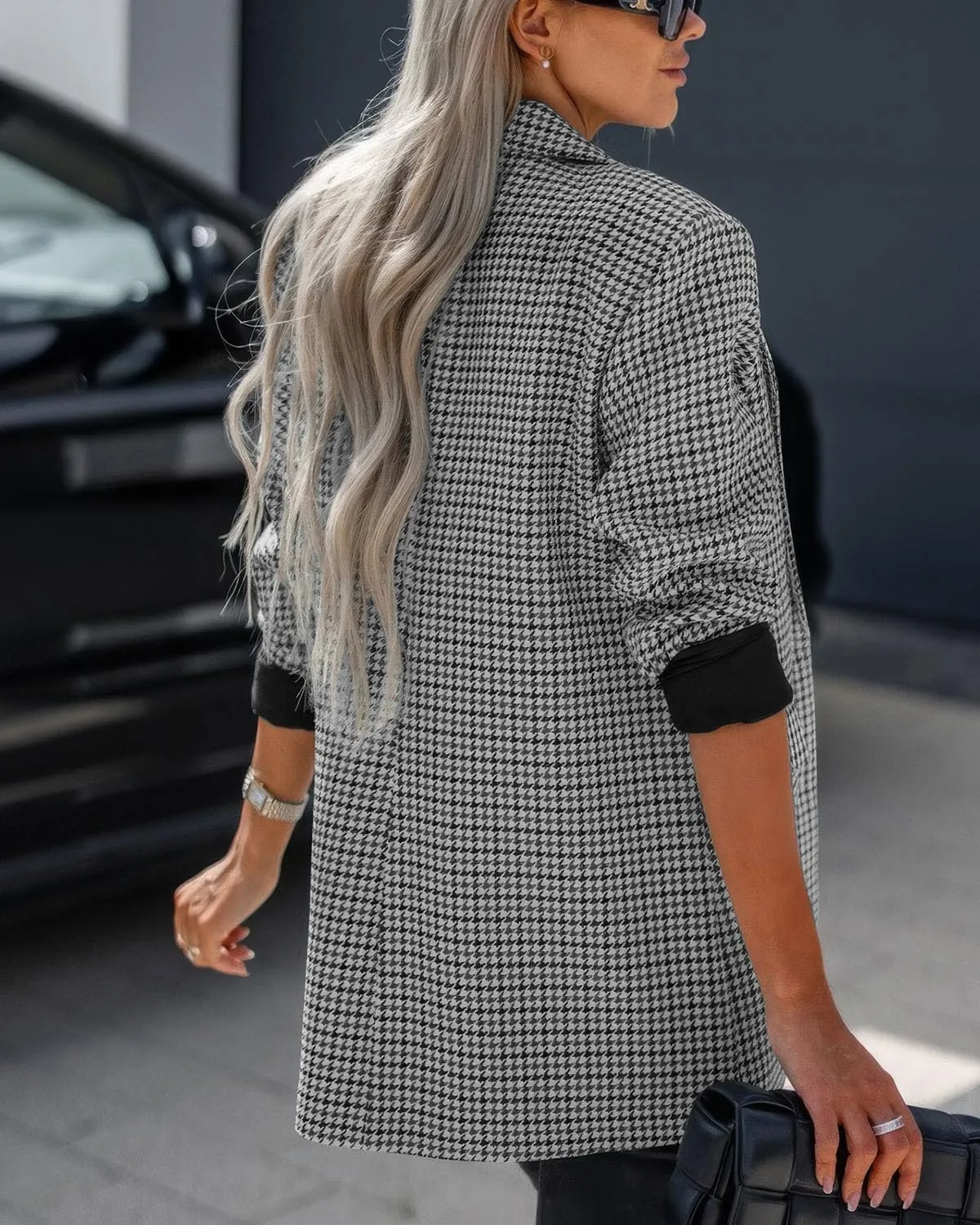 ebossy Women's Casual Oversized Blazer Suit Notch Lapel Button Plaid Work Office Jacket Wool Pea Coat