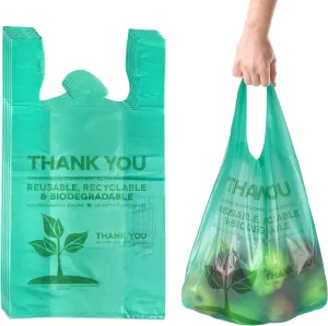 Eco Green Plastic Bags - 100 Count, Biodegradable, 22 x 12, Thank You & Carry Out