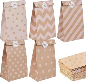 Elvielsl 40 Pack Paper Party Favor Bags, Brown Paper Bags Kraft Paper Bag Goodie Bag Small Gift Bag with 48pcs Stickers for Birthday, Wedding, Parties Favors, Christmas Day, Baby Showers - 13x8x24CM