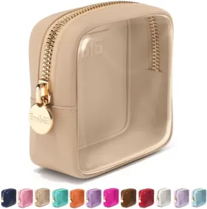 Embla Clear Cosmetic Bag Makeup Case, Clear Zipper Make Up Pouch and Toiletry Travel Tote, Cute Skincare Pouches for Women Girls, Preppy Purse Cosmetic Organizer, Mini Makeup Bags, Sand
