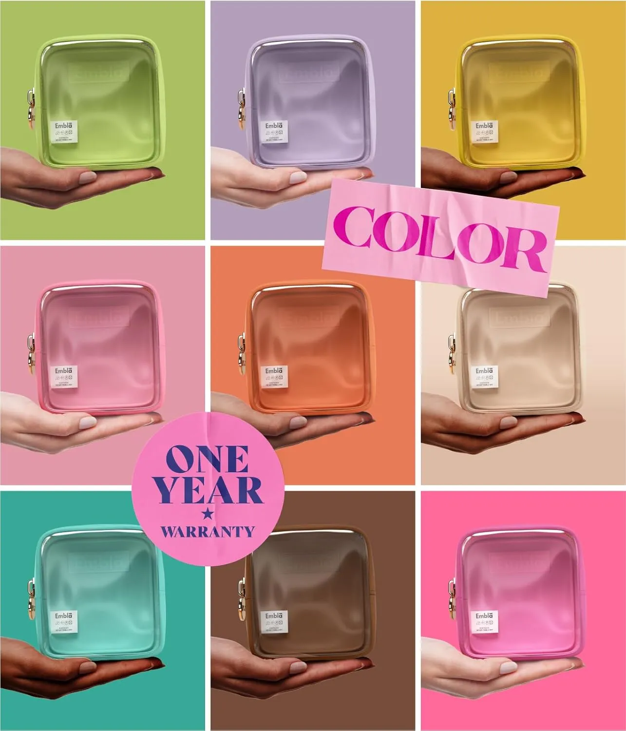 Embla Clear Cosmetic Bag Makeup Case, Clear Zipper Make Up Pouch and Toiletry Travel Tote, Cute Skincare Pouches for Women Girls, Preppy Purse Cosmetic Organizer, Mini Makeup Bags, Sand