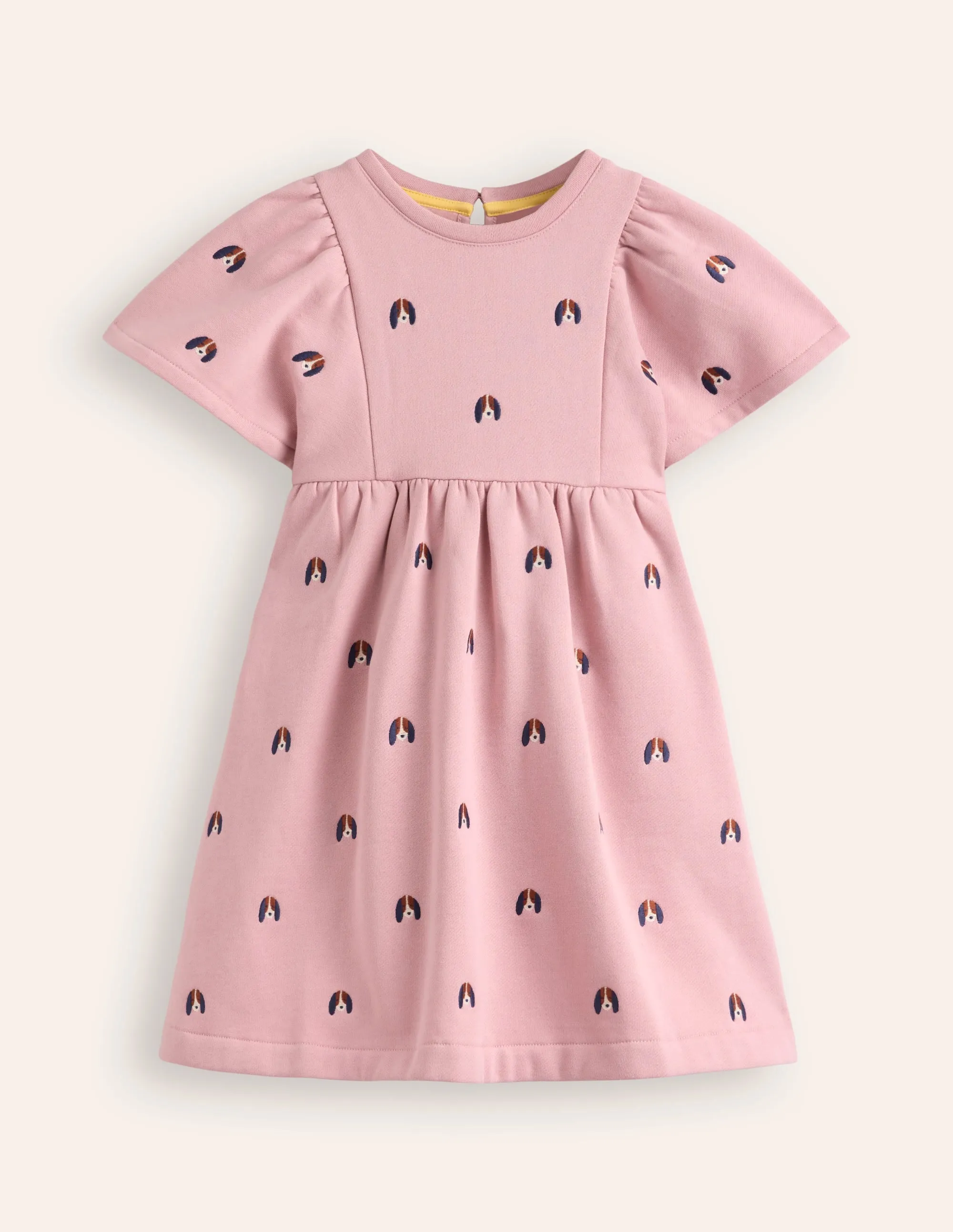 Embroidered Cosy Sweat Dress-Vintage Pink Pups