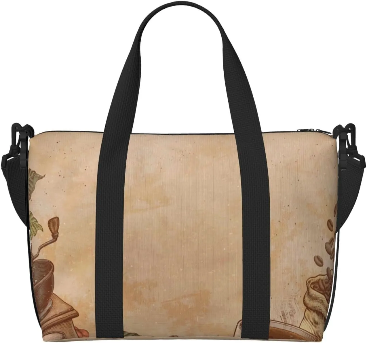Engraved Coffee On Kraft Paper Travel Bag for Women Men Weekender Bags Carry on Overnight Bag Tote Bag Yoga Gym Bag for Gym, Work, Weekend, Travel, Personal Items