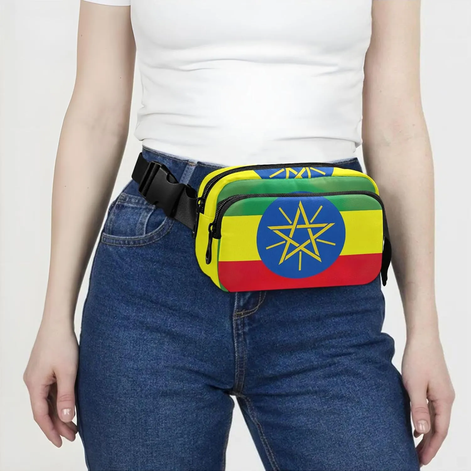 Ethiopia Flag Fanny Packs Women Designer Hip Bag Belt Purse Waterproof Waist Pouches for Men