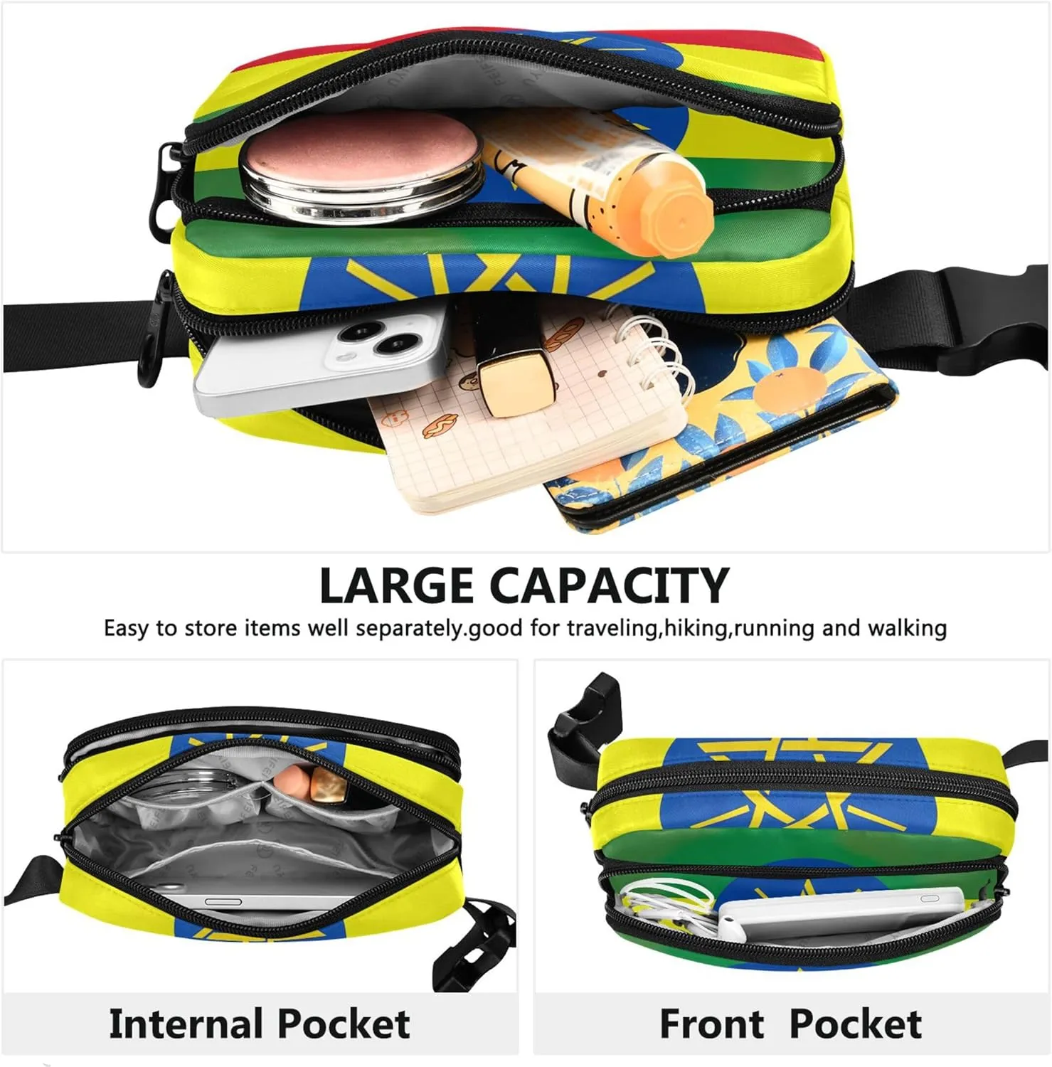 Ethiopia Flag Fanny Packs Women Designer Hip Bag Belt Purse Waterproof Waist Pouches for Men