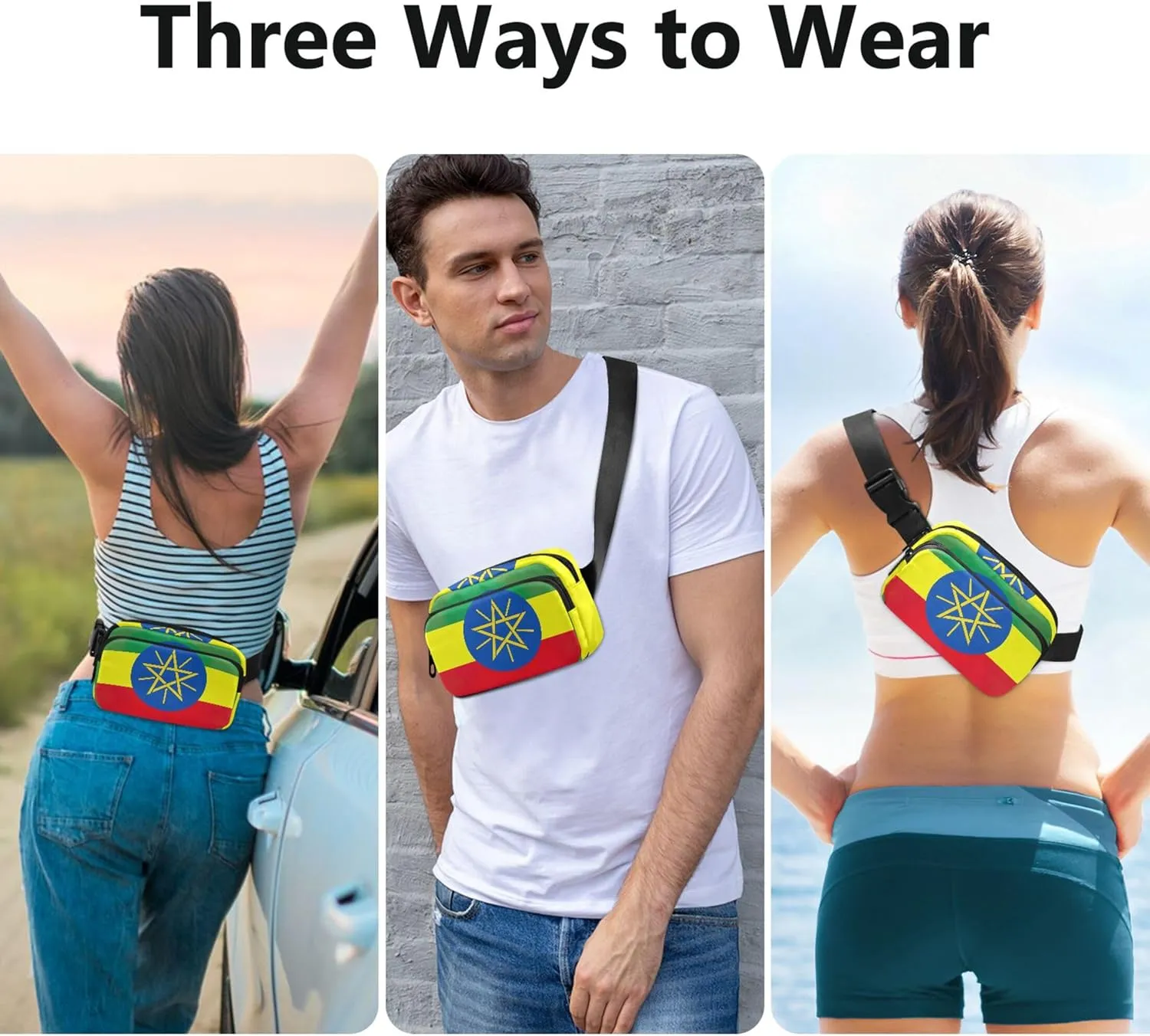 Ethiopia Flag Fanny Packs Women Designer Hip Bag Belt Purse Waterproof Waist Pouches for Men