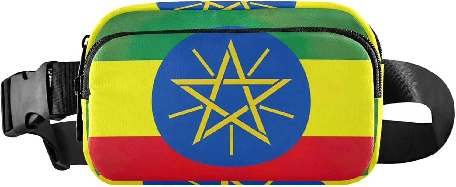 Ethiopia Flag Fanny Packs Women Designer Hip Bag Belt Purse Waterproof Waist Pouches for Men