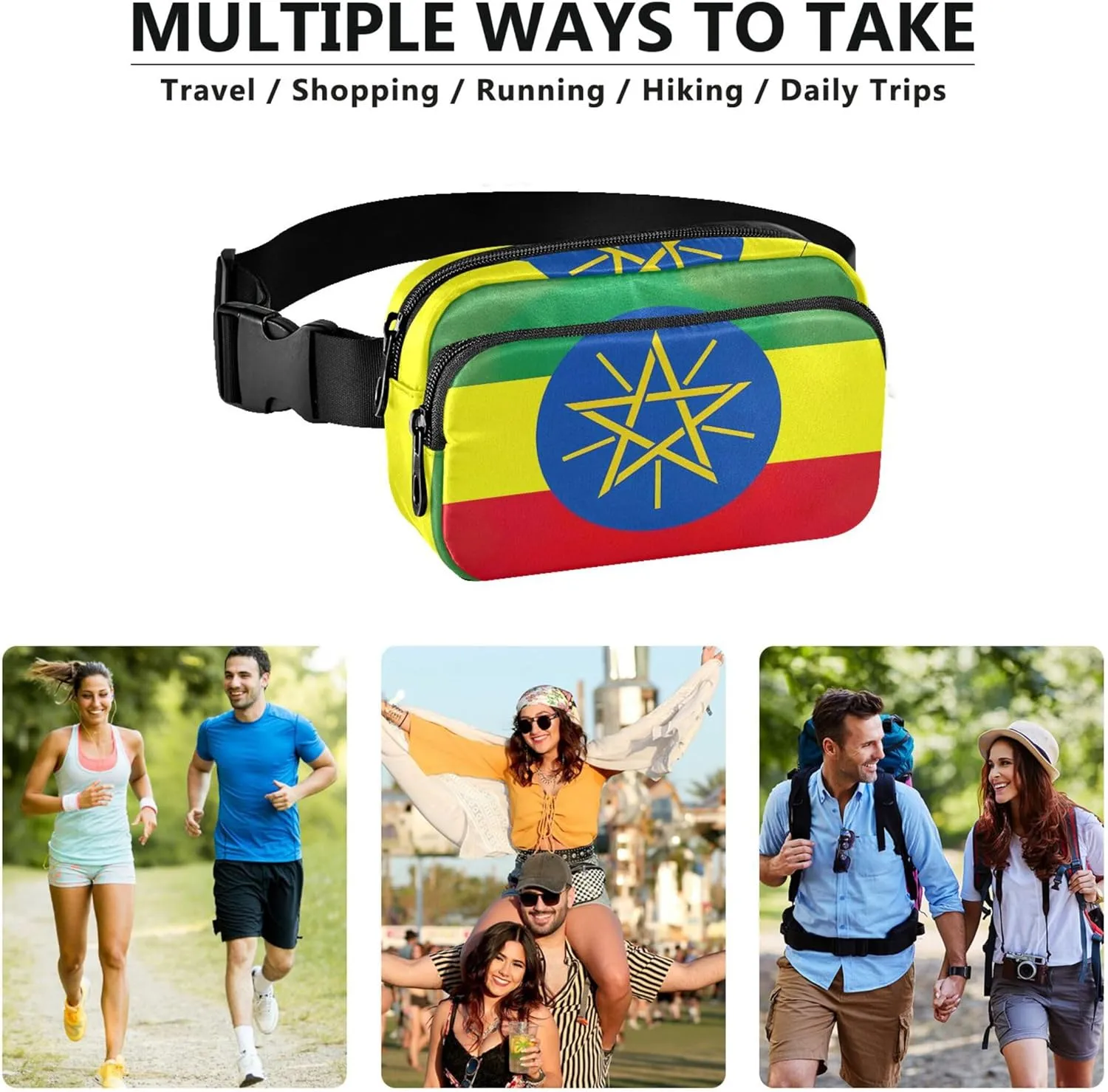 Ethiopia Flag Fanny Packs Women Designer Hip Bag Belt Purse Waterproof Waist Pouches for Men
