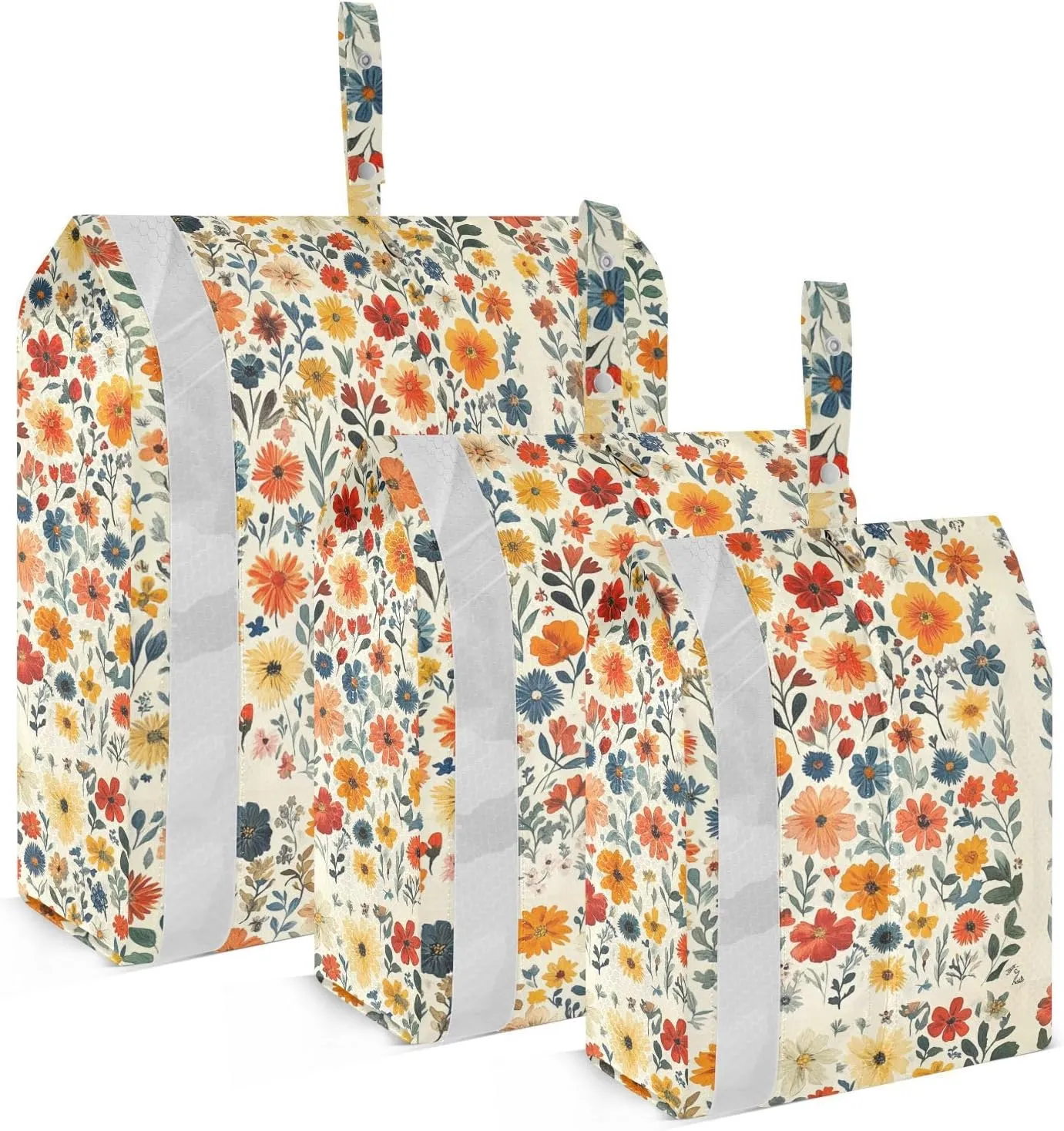 Fall Flowers Zinnia White 3 Piecing Packing Travel Bag Reusable Folding Closet Organizer Pack Travel Bags Office Storage