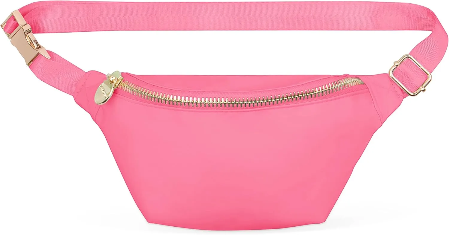 Fanny Pack Bag Adjustable Fashion Bubble Gum Waist Pack Bag Water Resistant,Smooth zipper, Nylon Crossbody Bags for Womens (Rose Pink)