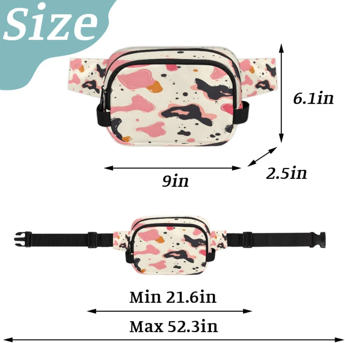 Fanny Pack for Men Women, Waterproof Sports Waist Bag Pack, Cowhide Milk Cow Print Belt Bag for Travel Hiking Running, Travel Chest Bag with Adjustable Strap, Farm Animal