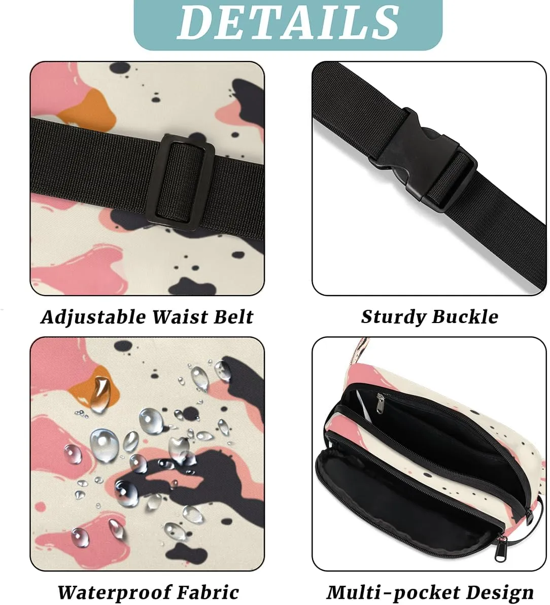 Fanny Pack for Men Women, Waterproof Sports Waist Bag Pack, Cowhide Milk Cow Print Belt Bag for Travel Hiking Running, Travel Chest Bag with Adjustable Strap, Farm Animal