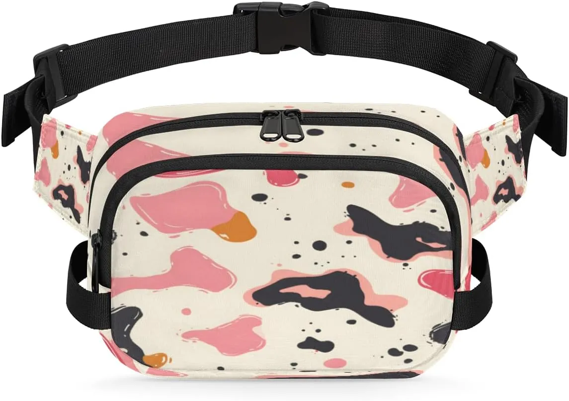 Fanny Pack for Men Women, Waterproof Sports Waist Bag Pack, Cowhide Milk Cow Print Belt Bag for Travel Hiking Running, Travel Chest Bag with Adjustable Strap, Farm Animal