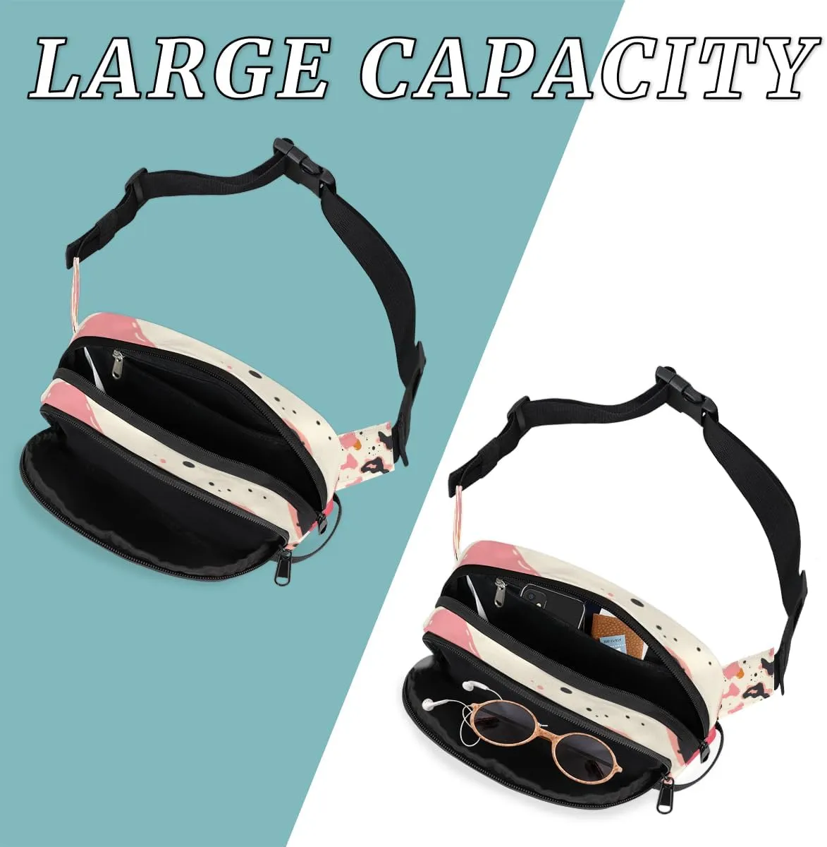 Fanny Pack for Men Women, Waterproof Sports Waist Bag Pack, Cowhide Milk Cow Print Belt Bag for Travel Hiking Running, Travel Chest Bag with Adjustable Strap, Farm Animal