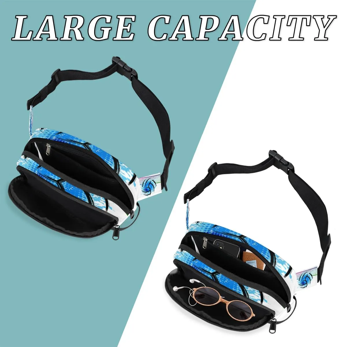 Fanny Pack for Men Women, Waterproof Sports Waist Bag Pack, Football Belt Bag for Travel Hiking Running, Travel Chest Bag with Adjustable Strap, Sports