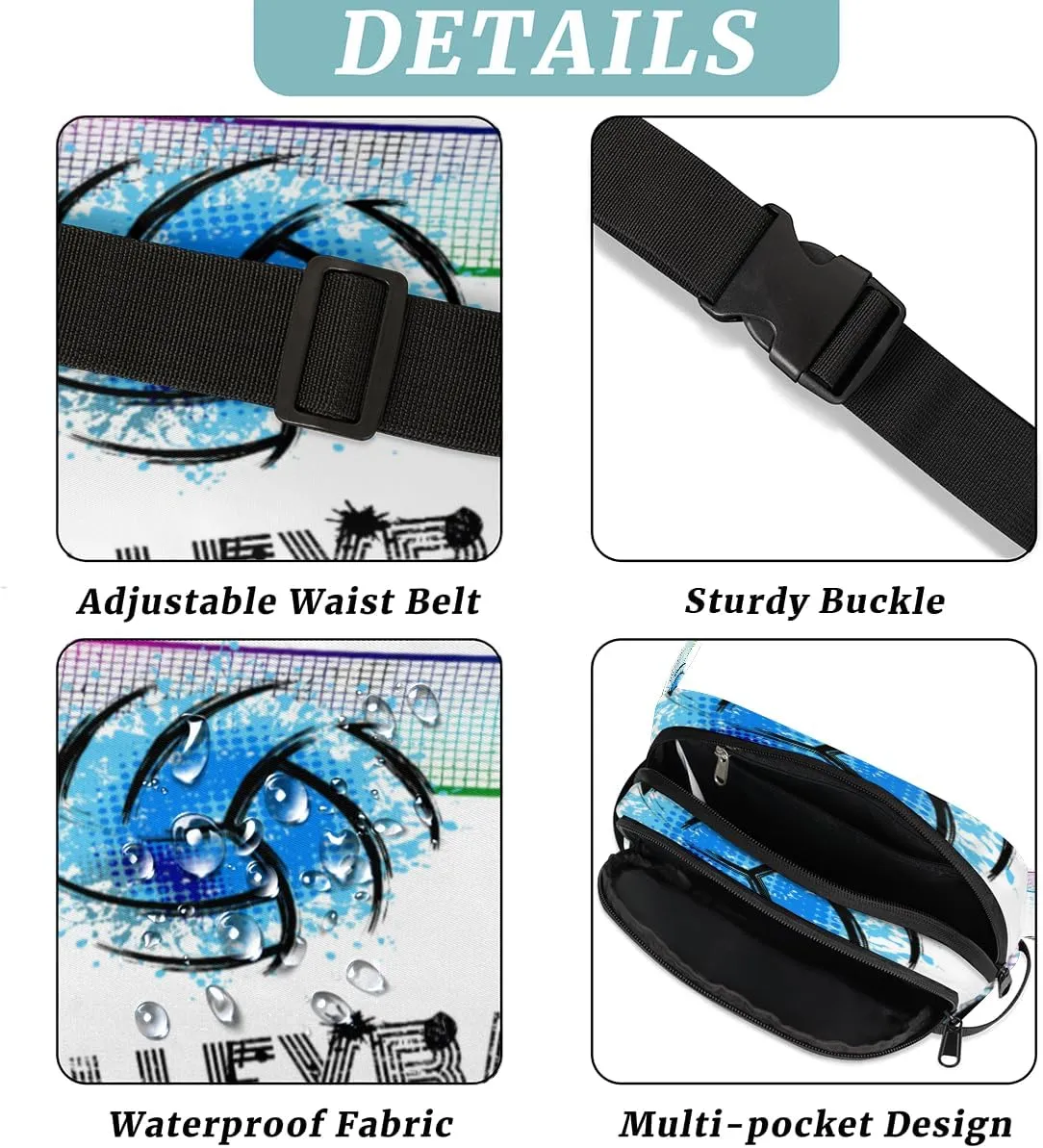 Fanny Pack for Men Women, Waterproof Sports Waist Bag Pack, Football Belt Bag for Travel Hiking Running, Travel Chest Bag with Adjustable Strap, Sports