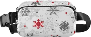 Fanny Pack for Women Men Christmas Snowflakes Red Gray Belt Waist Pack Bum Bag Wallets for Running Cycling Hiking Travel Workout with Adjustable Strap
