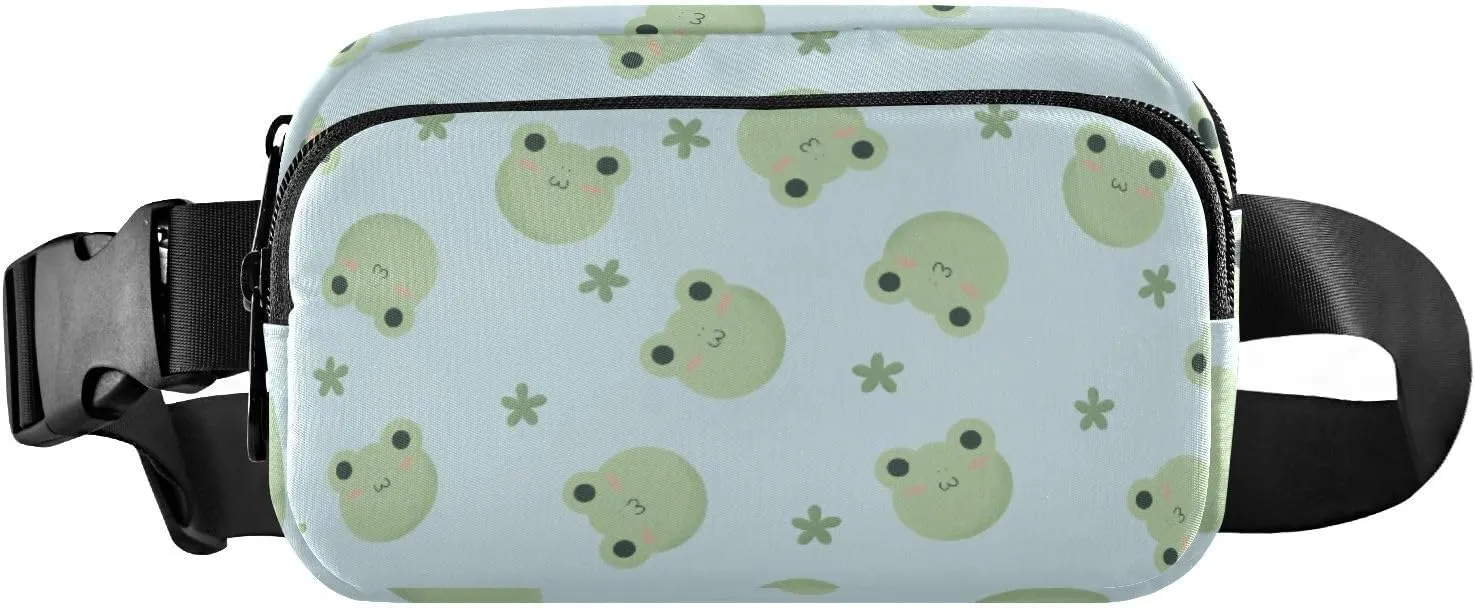 Fanny Pack for Women Men Cute Frogs Flower Belt Waist Pack Bum Bag Wallets for Running Cycling Hiking Travel Workout with Adjustable Strap